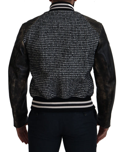 Dolce &amp; Gabbana svart hundtandsmönstrad bomberjacka i polyester