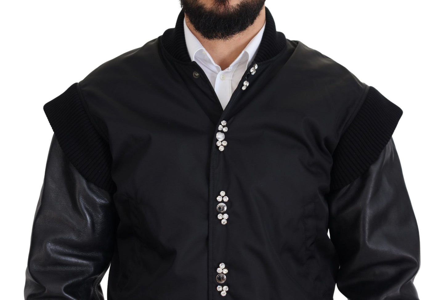 Dolce &amp; Gabbana svart nylonkrystaller frakk med knapper