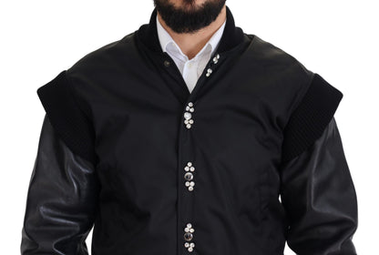 Dolce &amp; Gabbana svart nylonkrystaller frakk med knapper