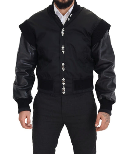 Dolce &amp; Gabbana svart nylonkrystaller frakk med knapper