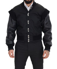 Dolce & Gabbana Black Nylon Crystals Coat Buttons Jacket