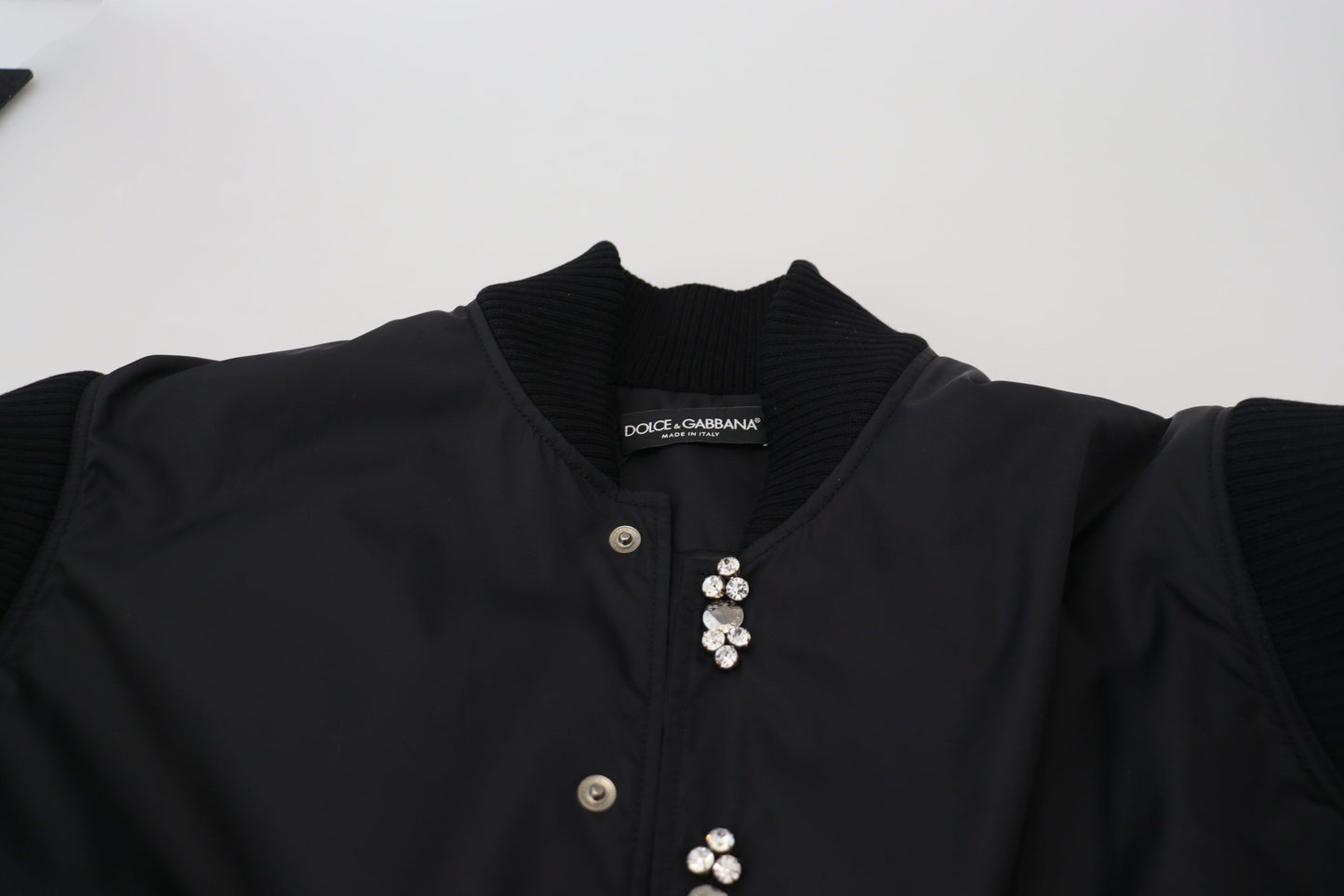 Dolce &amp; Gabbana svart nylonkrystaller frakk med knapper