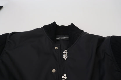 Dolce &amp; Gabbana svart nylonkrystaller frakk med knapper
