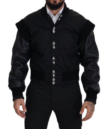 Dolce &amp; Gabbana svart nylonkrystaller frakk med knapper