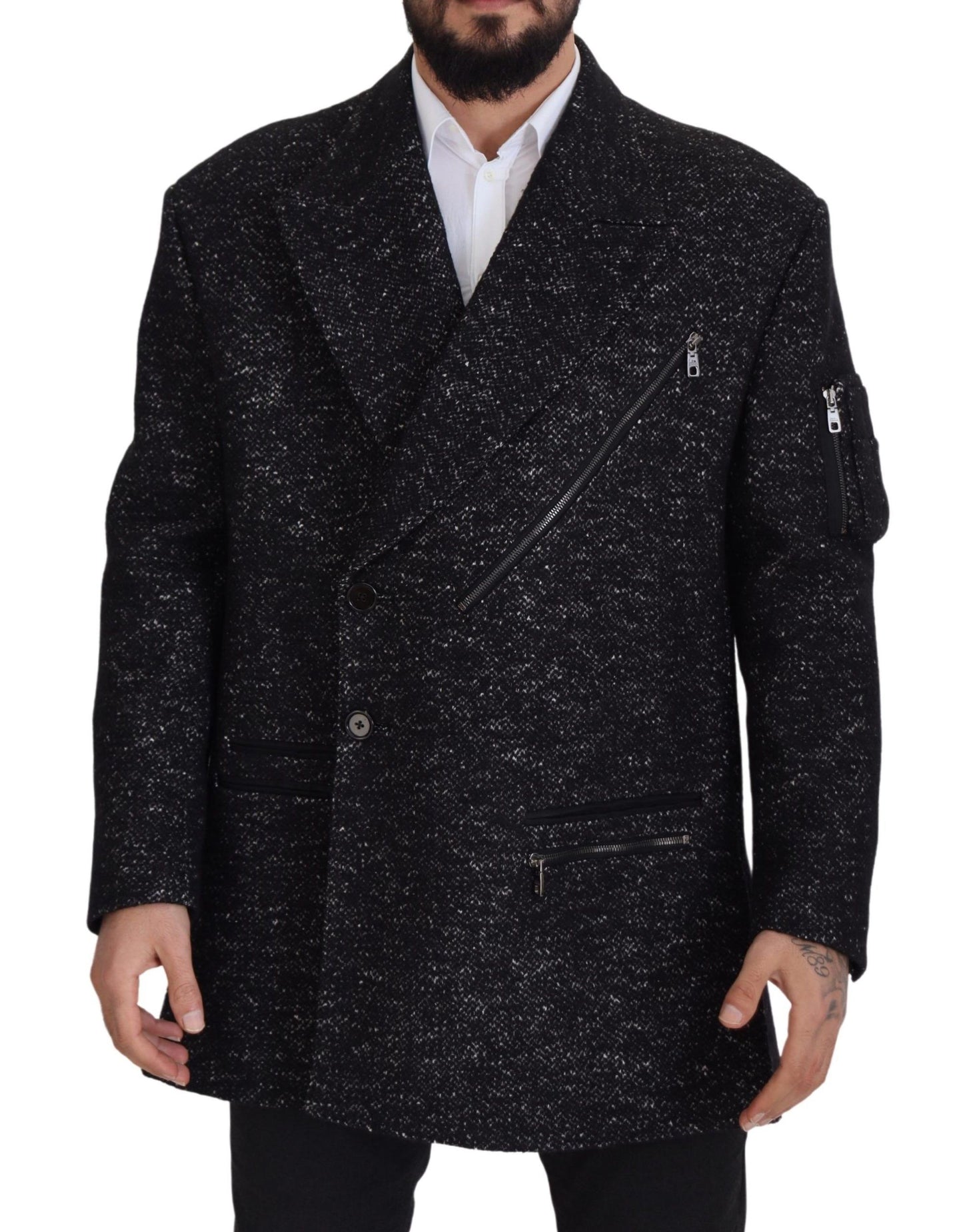Dolce &amp; Gabbana Svart Ull Dubbelknäppt Kappa Herrjacka