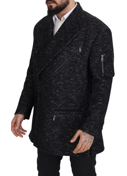 Dolce &amp; Gabbana Svart Ull Dubbelknäppt Kappa Herrjacka