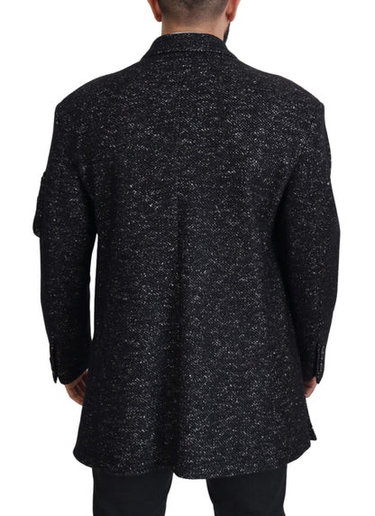 Dolce &amp; Gabbana Svart Ull Dubbelknäppt Kappa Herrjacka