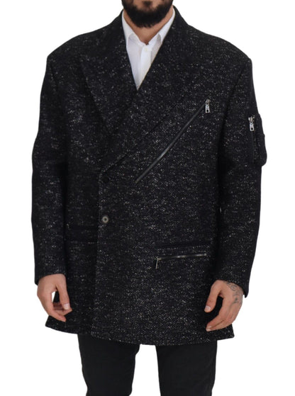 Dolce &amp; Gabbana Svart Ull Dubbelknäppt Kappa Herrjacka