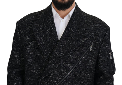 Dolce &amp; Gabbana Svart Ull Dubbelknäppt Kappa Herrjacka