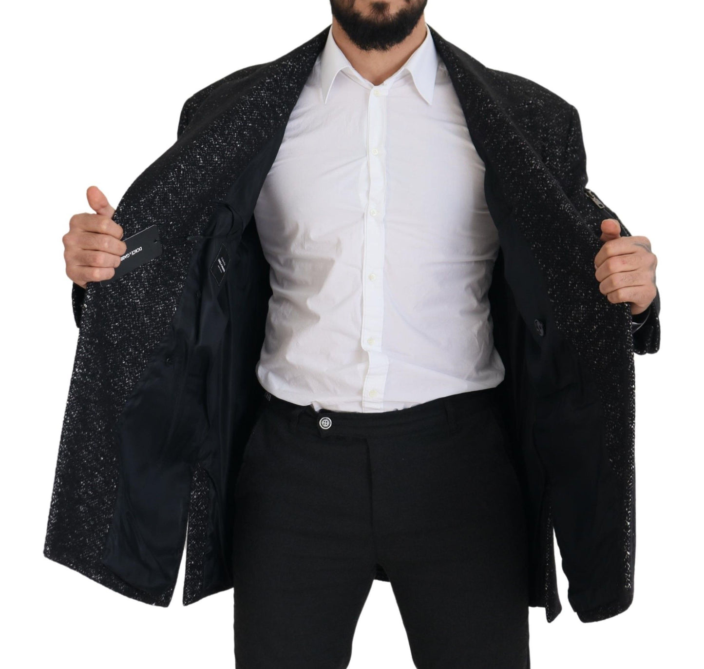 Dolce &amp; Gabbana Svart Ull Dubbelknäppt Kappa Herrjacka