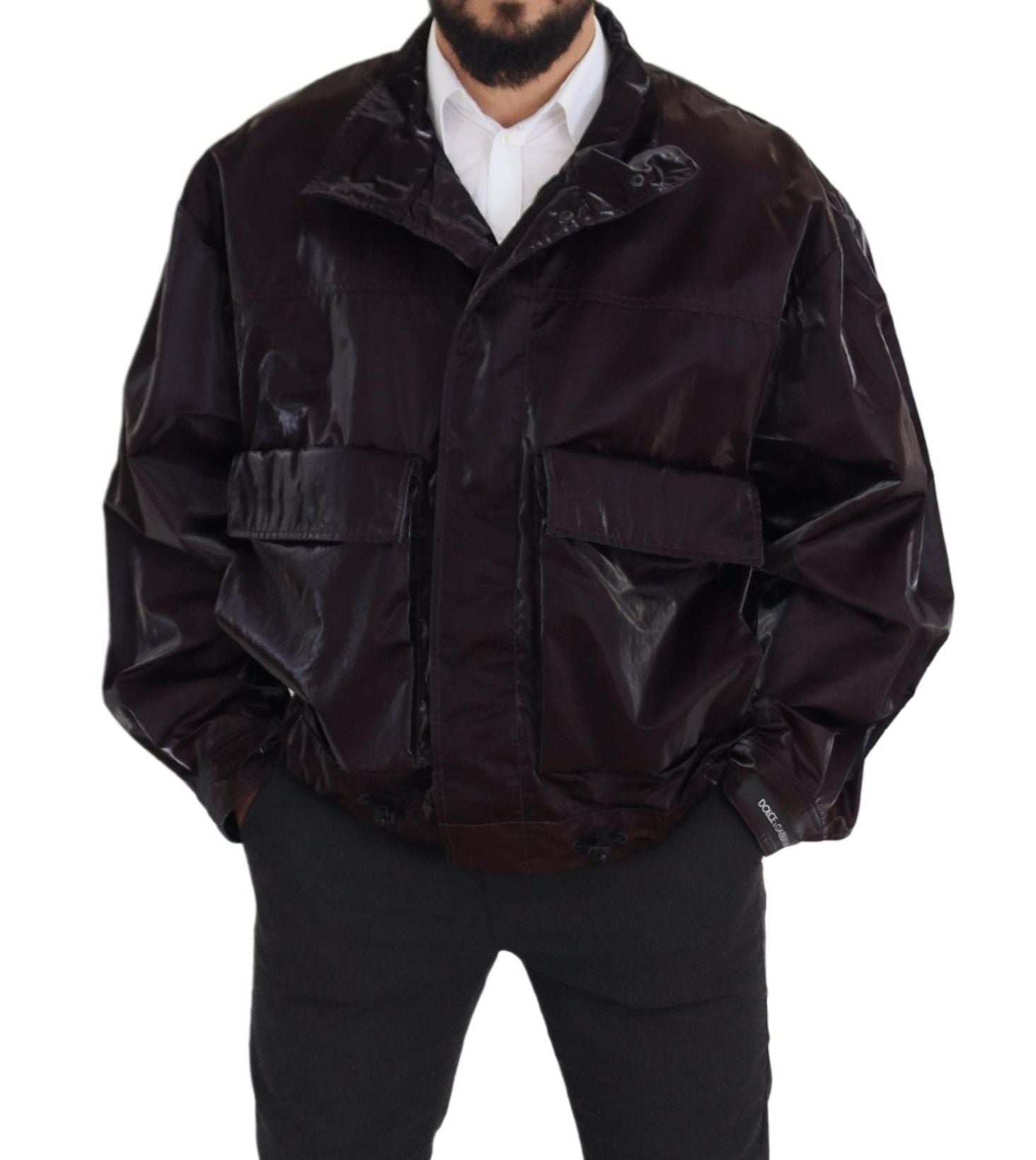 Dolce & Gabbana Bordeaux Nylon Collared Men Coat Jacket