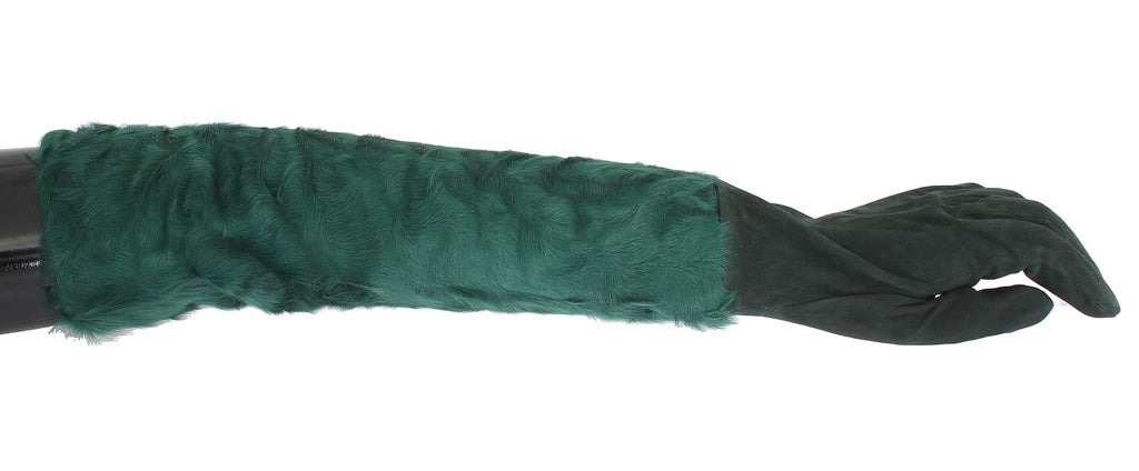 Gröna läderhandskar i Xiangao-päls med armbågar