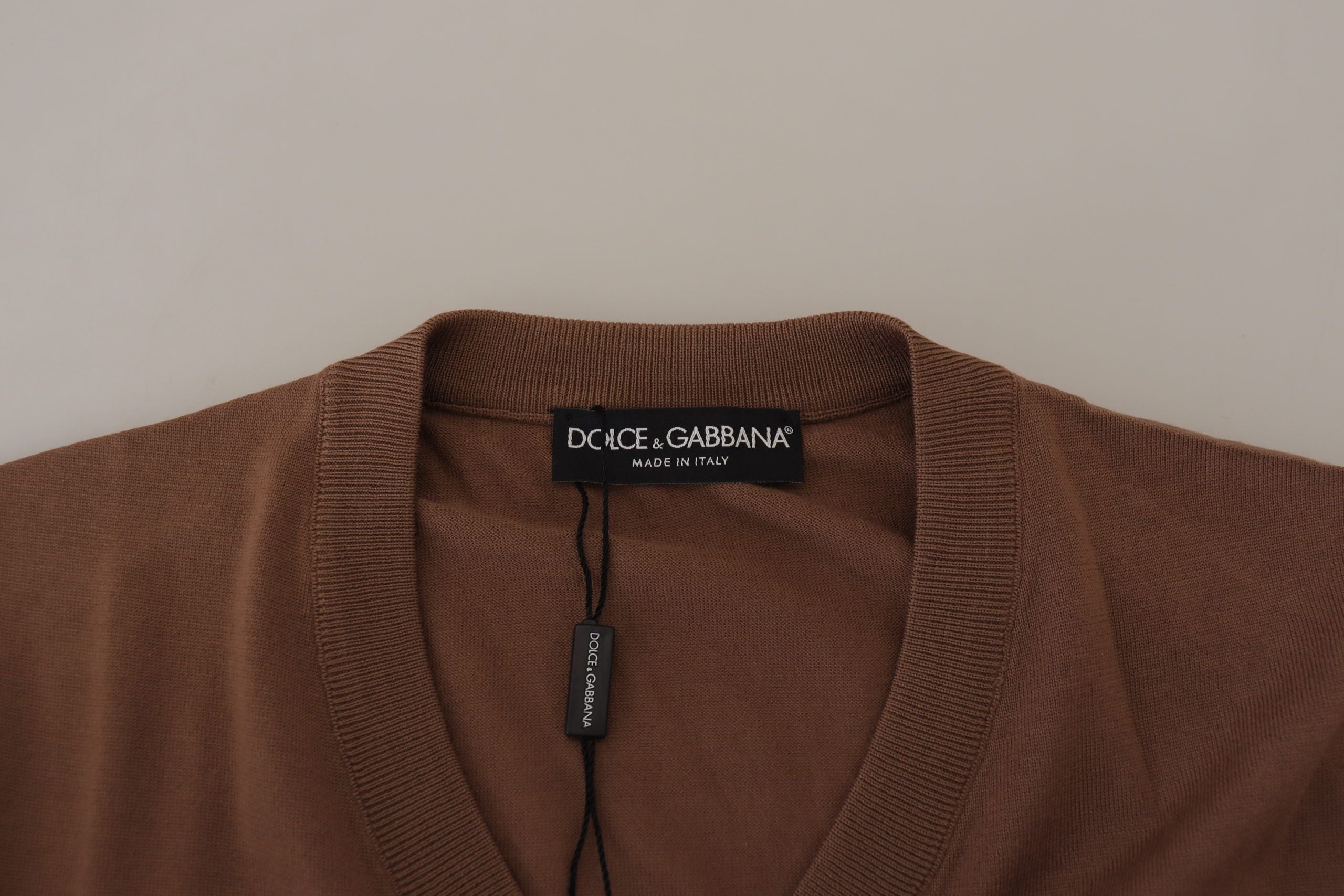 Dolce & Gabbana Brown Wool Men V-neck Pullover Sweater