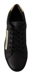 Dolce & Gabbana Black Gold Leather Low Top Sneakers Womens Shoes