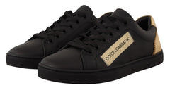 Dolce & Gabbana Black Gold Leather Low Top Sneakers Womens Shoes