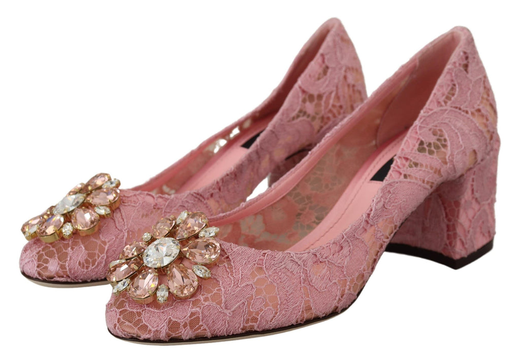 Rosa Taormina Pumps i Spets med Kristaller och Pastellfärgade Skor