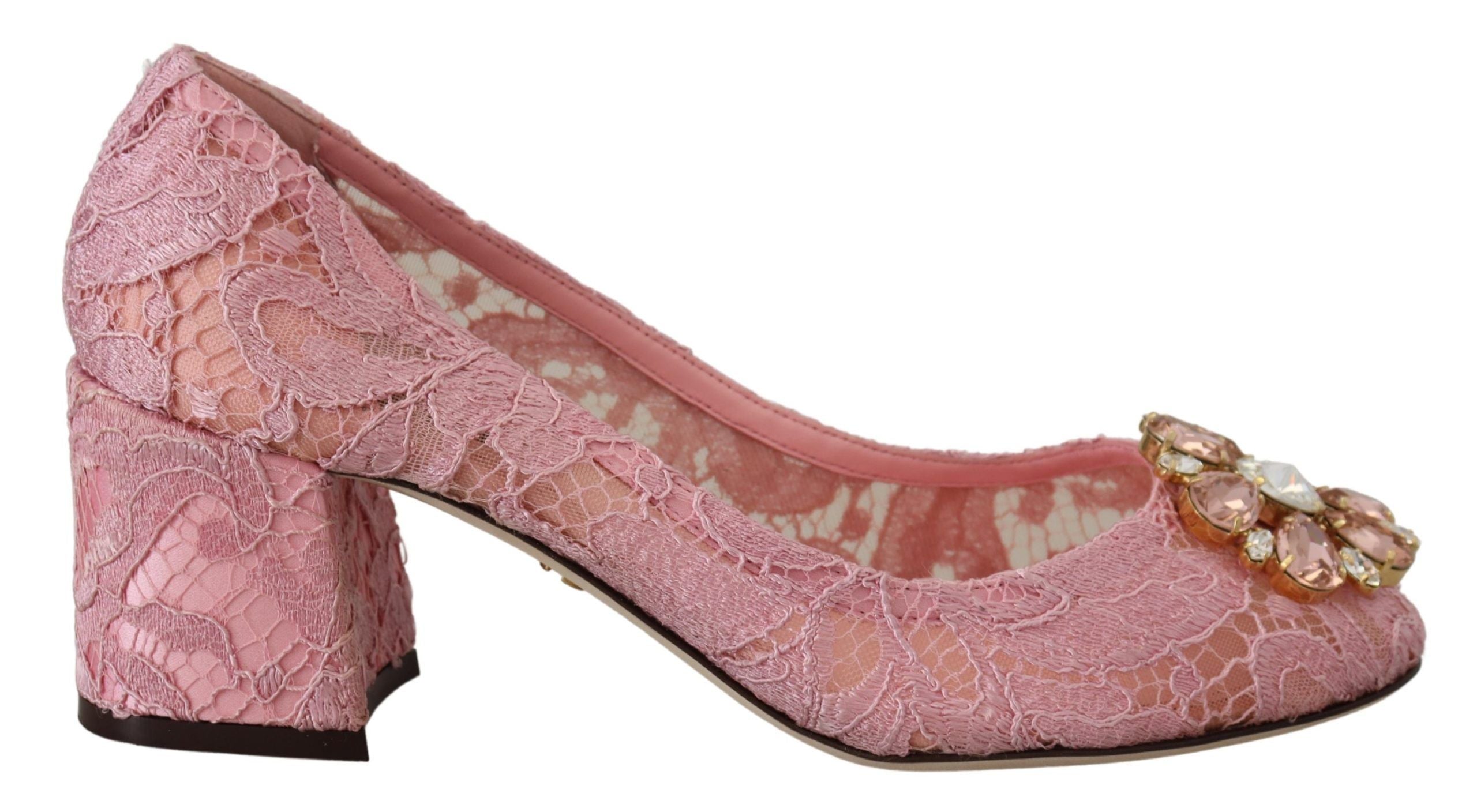 Rosa Taormina Pumps i Spets med Kristaller och Pastellfärgade Skor