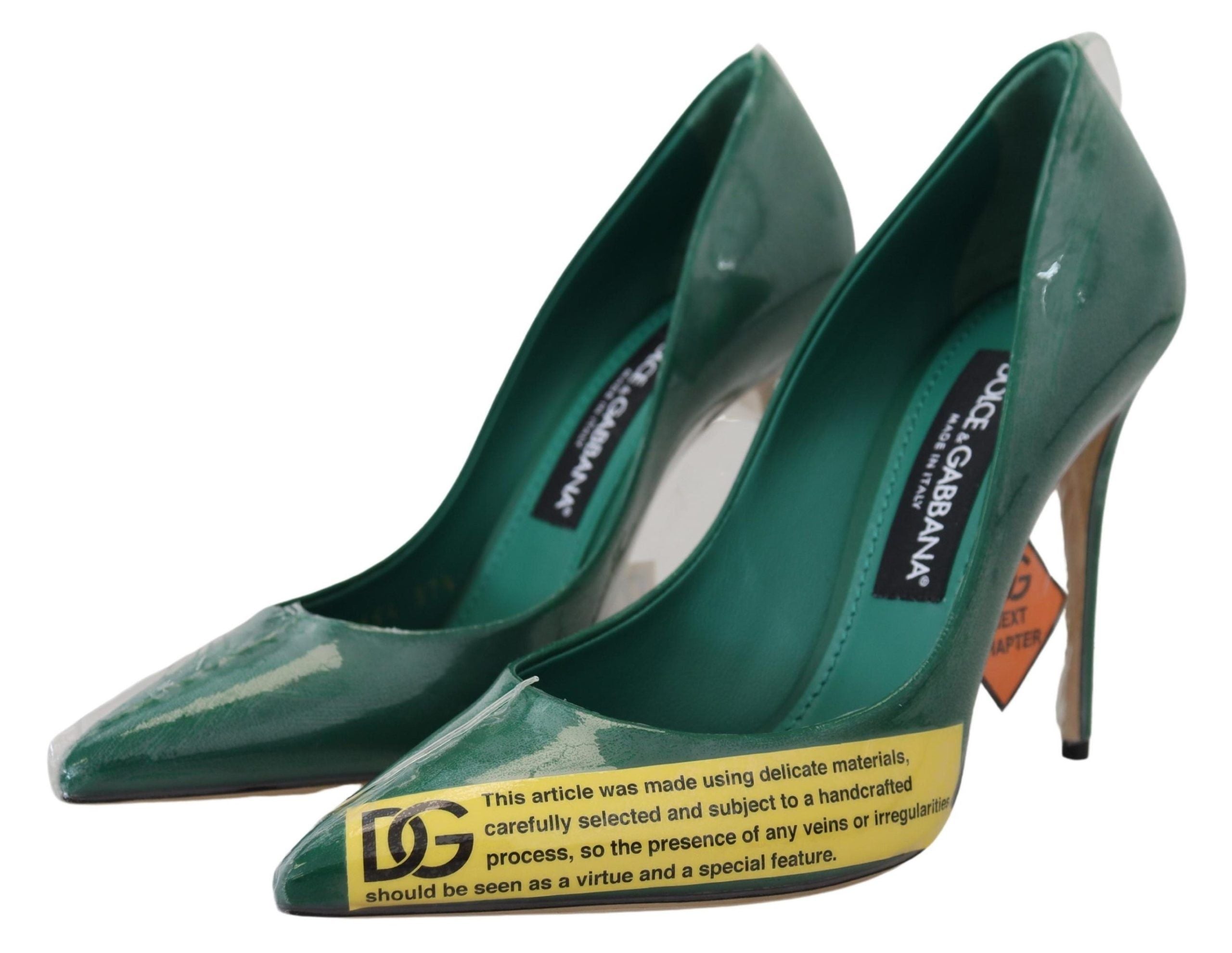 Gröna Läderklackade Pumps Plastskor