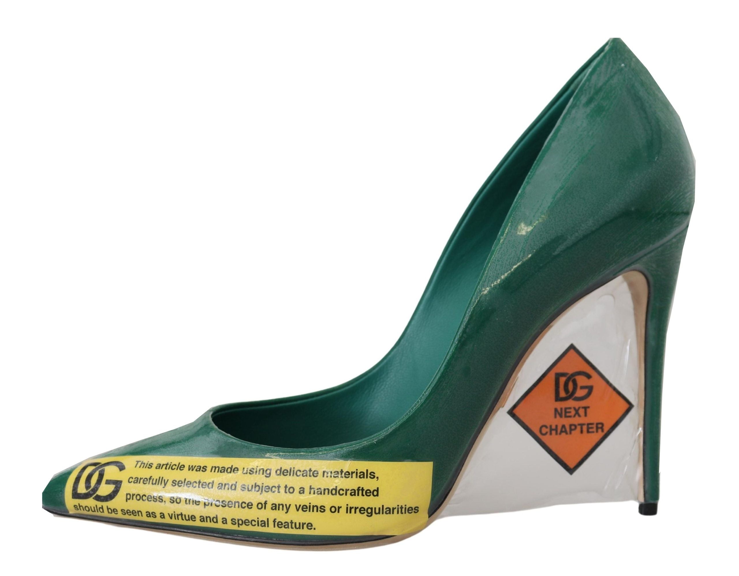 Gröna Läderklackade Pumps Plastskor