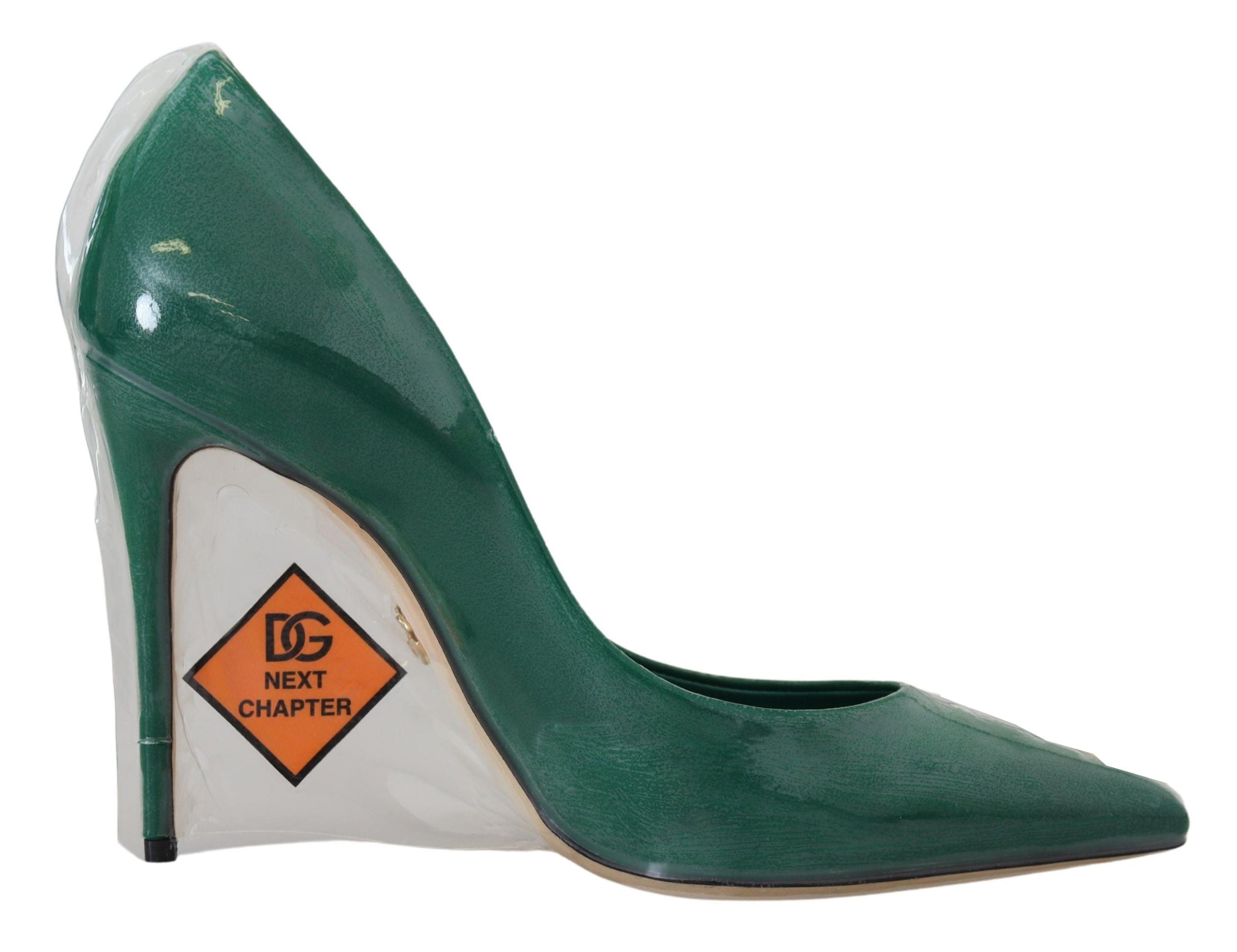 Gröna Läderklackade Pumps Plastskor