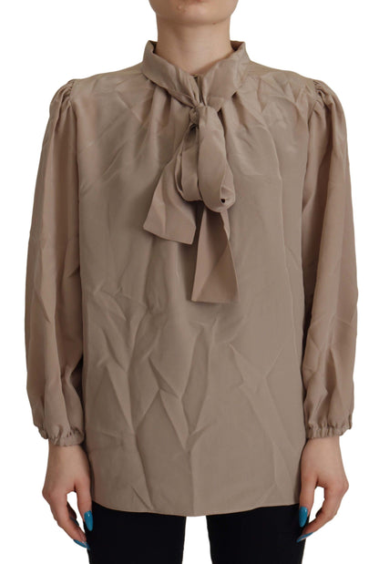 Dolce &amp; Gabbana Brun Blus med Ascotkrage och Midjeband