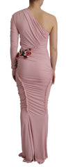 Dolce & Gabbana Pink Flower Embellished One Shoulder Dress