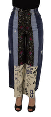 Dolce & Gabbana Multicolor Patchwork DG Fashion Wide Leg Denim Pant