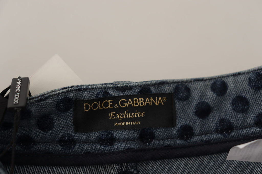 Blå blommiga skinny jeans med hög midja