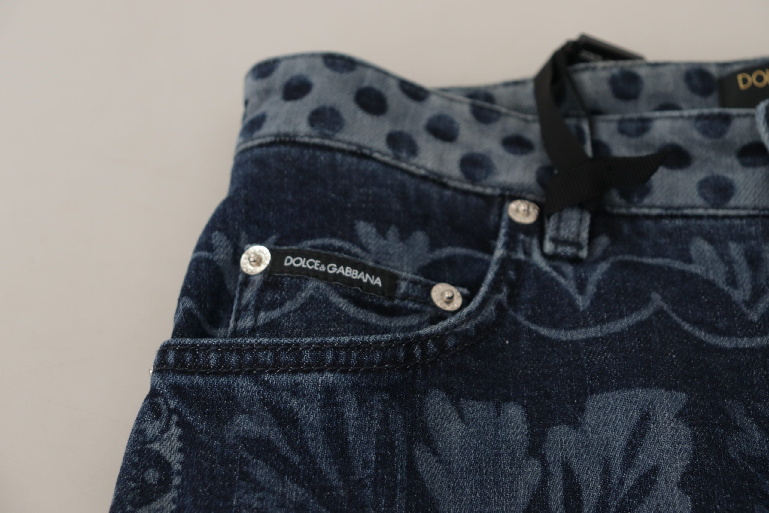 Blå blommiga skinny jeans med hög midja