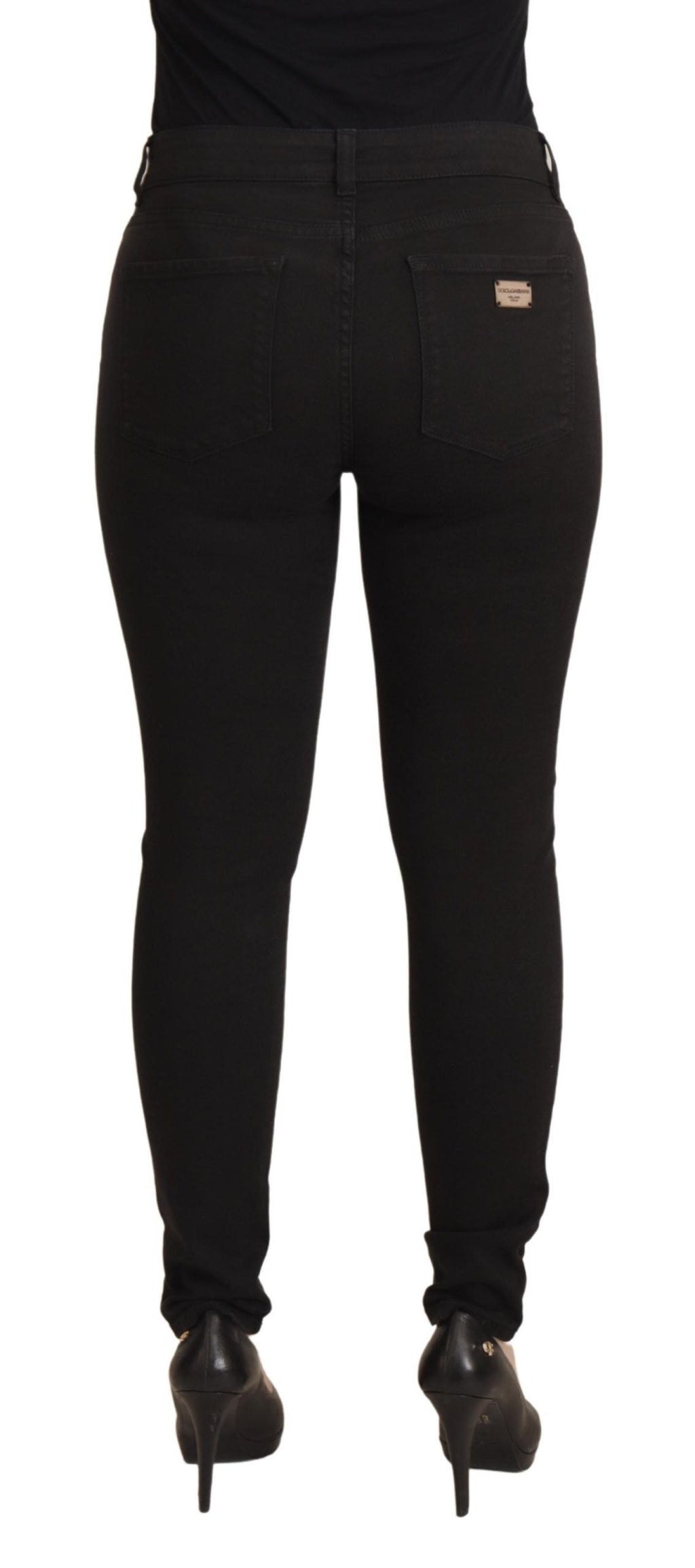 Svarta skinny jeans med medelhög midja i bomull