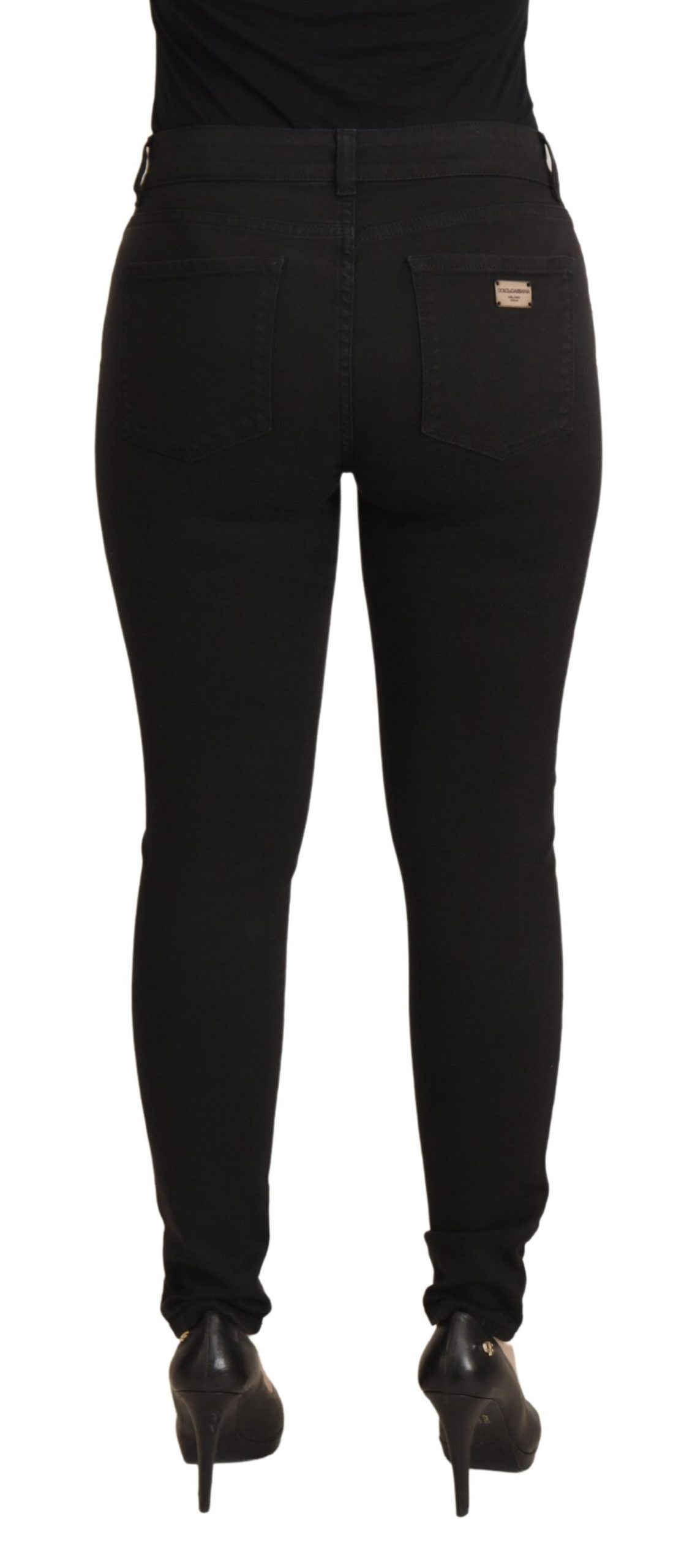 Svarta skinny jeans med medelhög midja i bomull