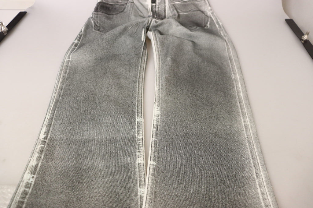 Grå tvättade högmidjade denimbyxor i bomull