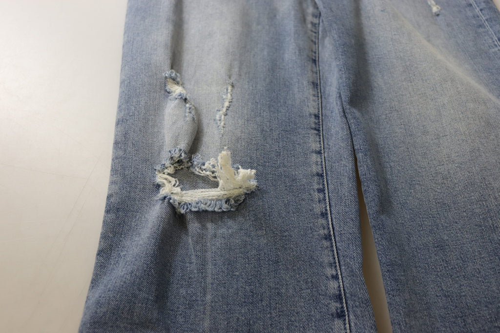 Blå tvättade högmidjade cropped denimjeans