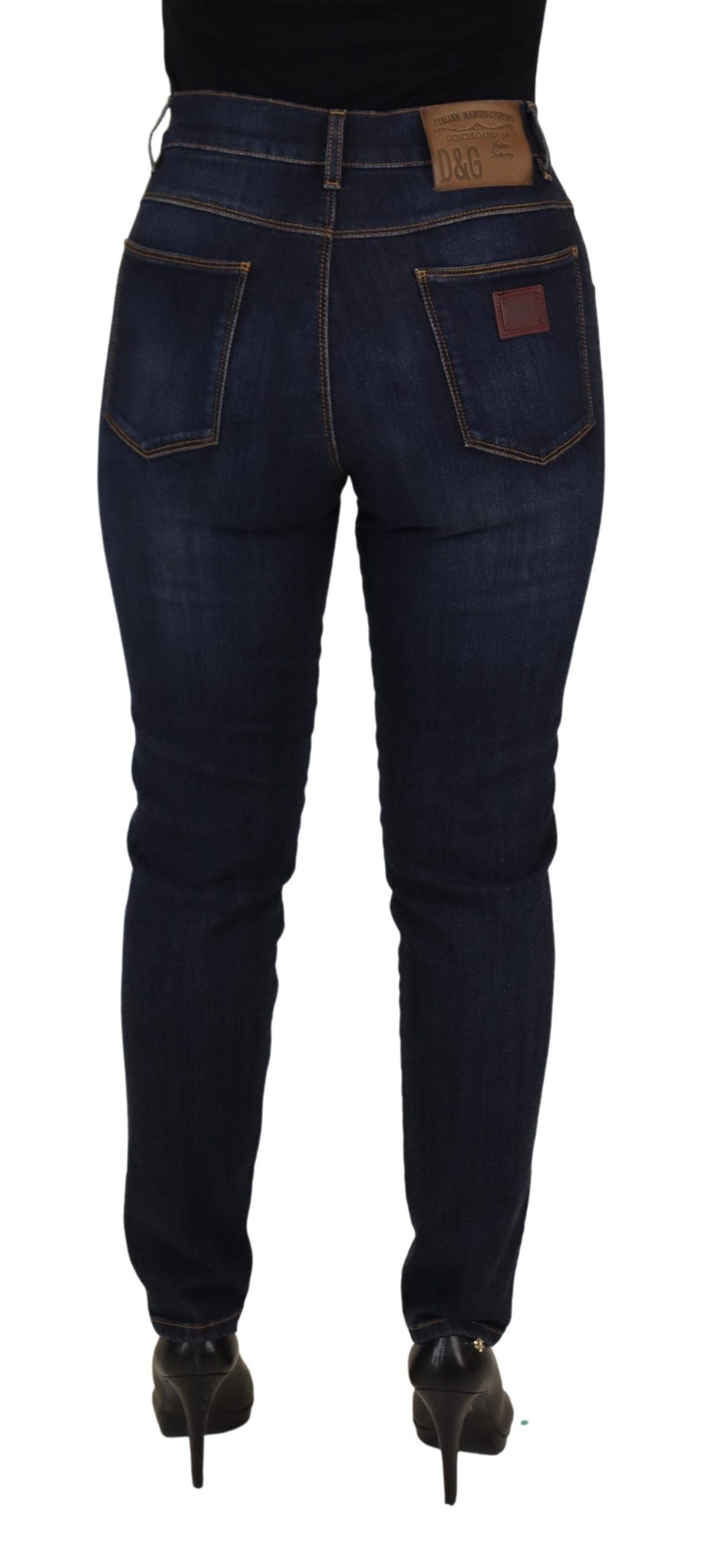 Blå bomullsjeans med hög midja och smal passform