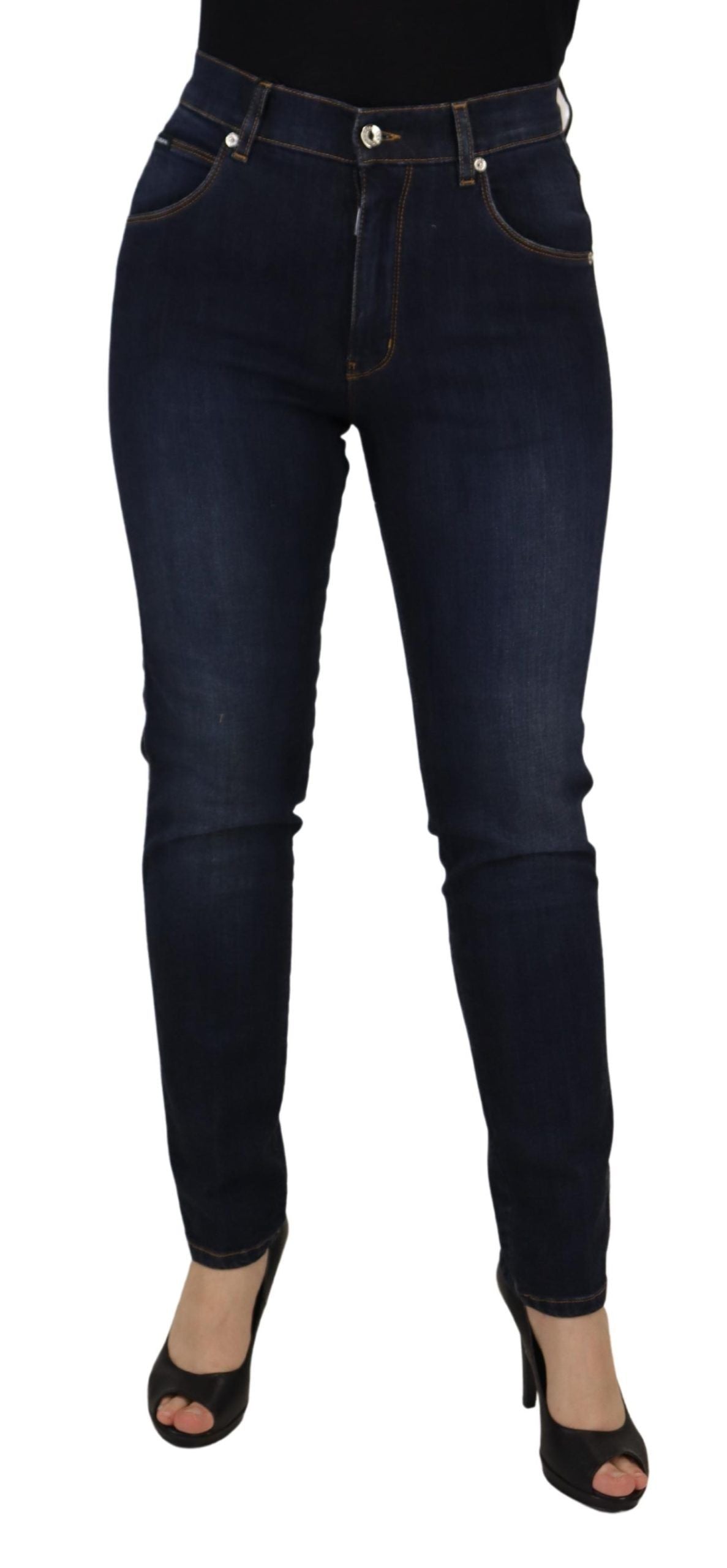 Blå bomullsjeans med hög midja och smal passform