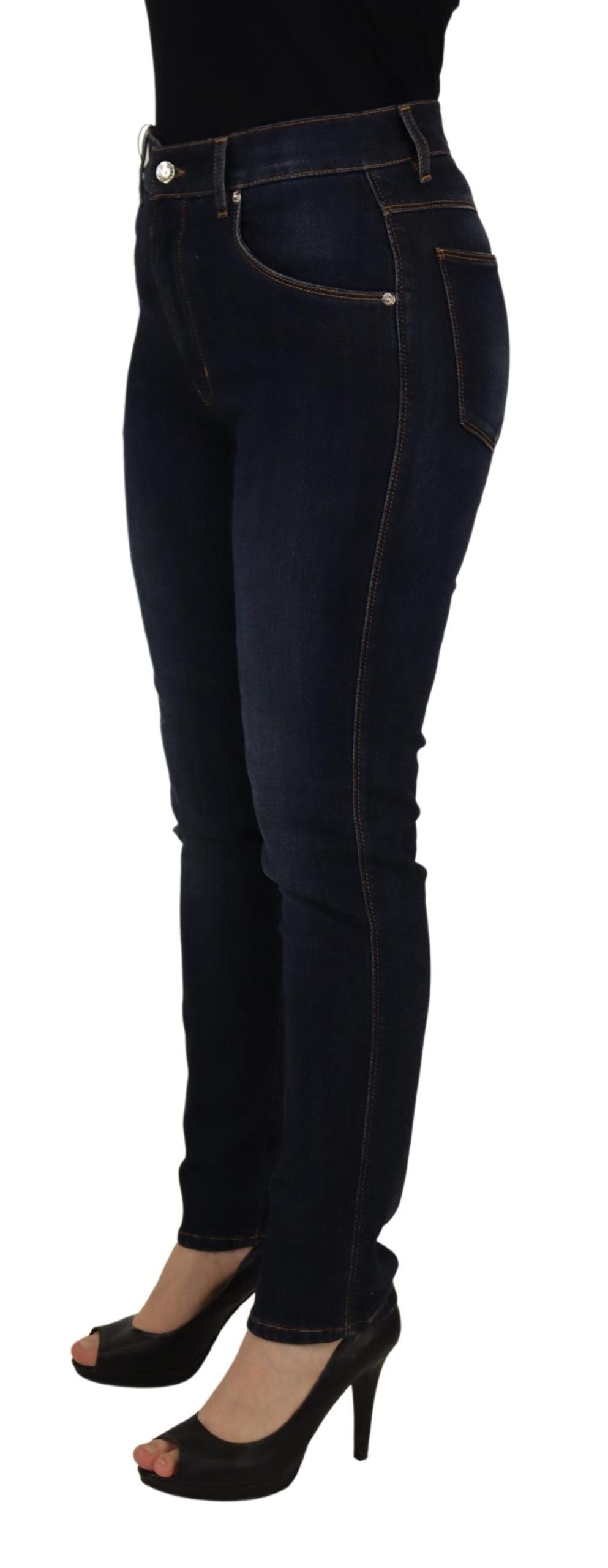 Blå bomullsjeans med hög midja och smal passform