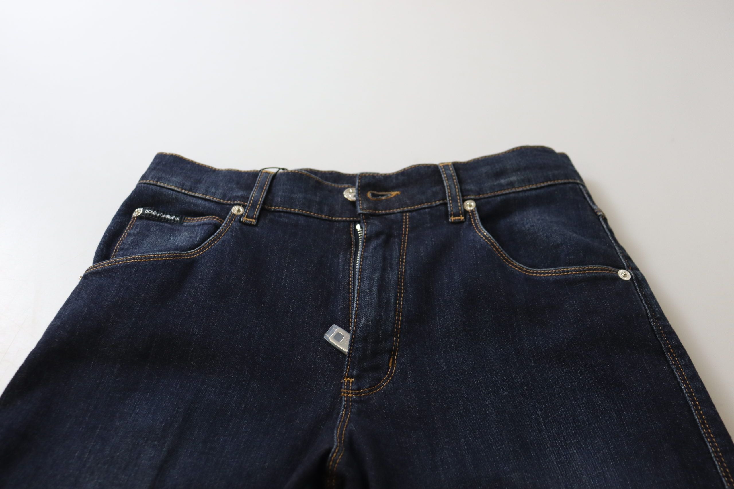 Blå bomullsjeans med hög midja och smal passform