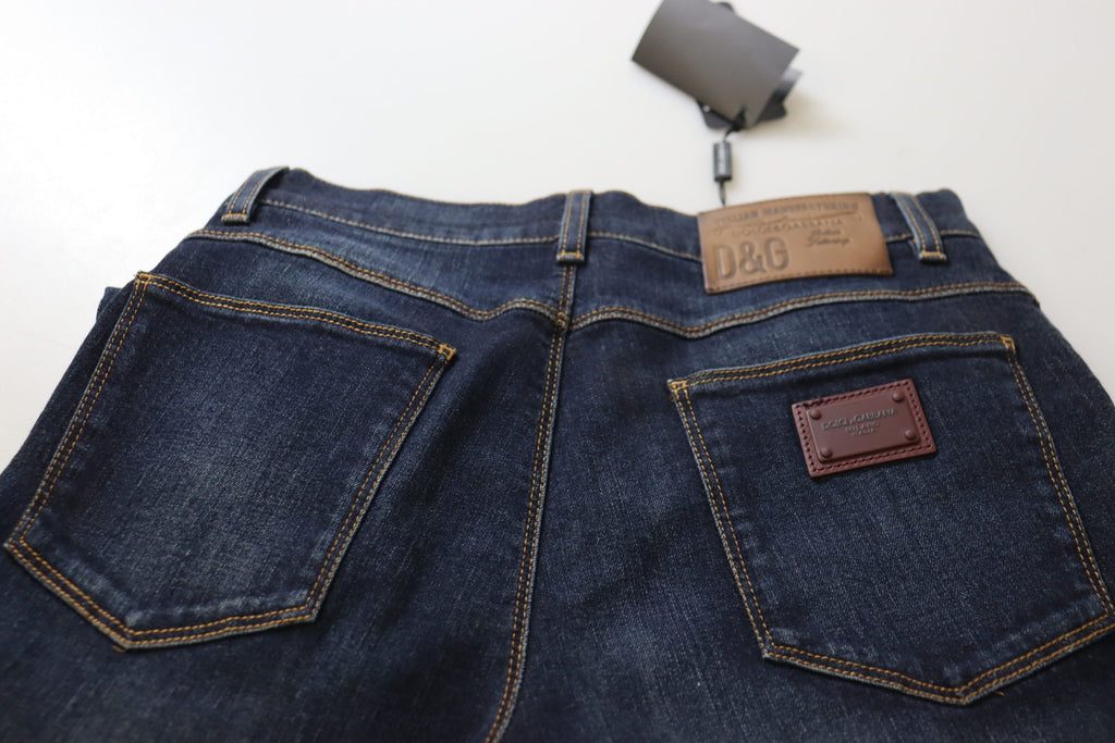Blå bomullsjeans med hög midja och smal passform