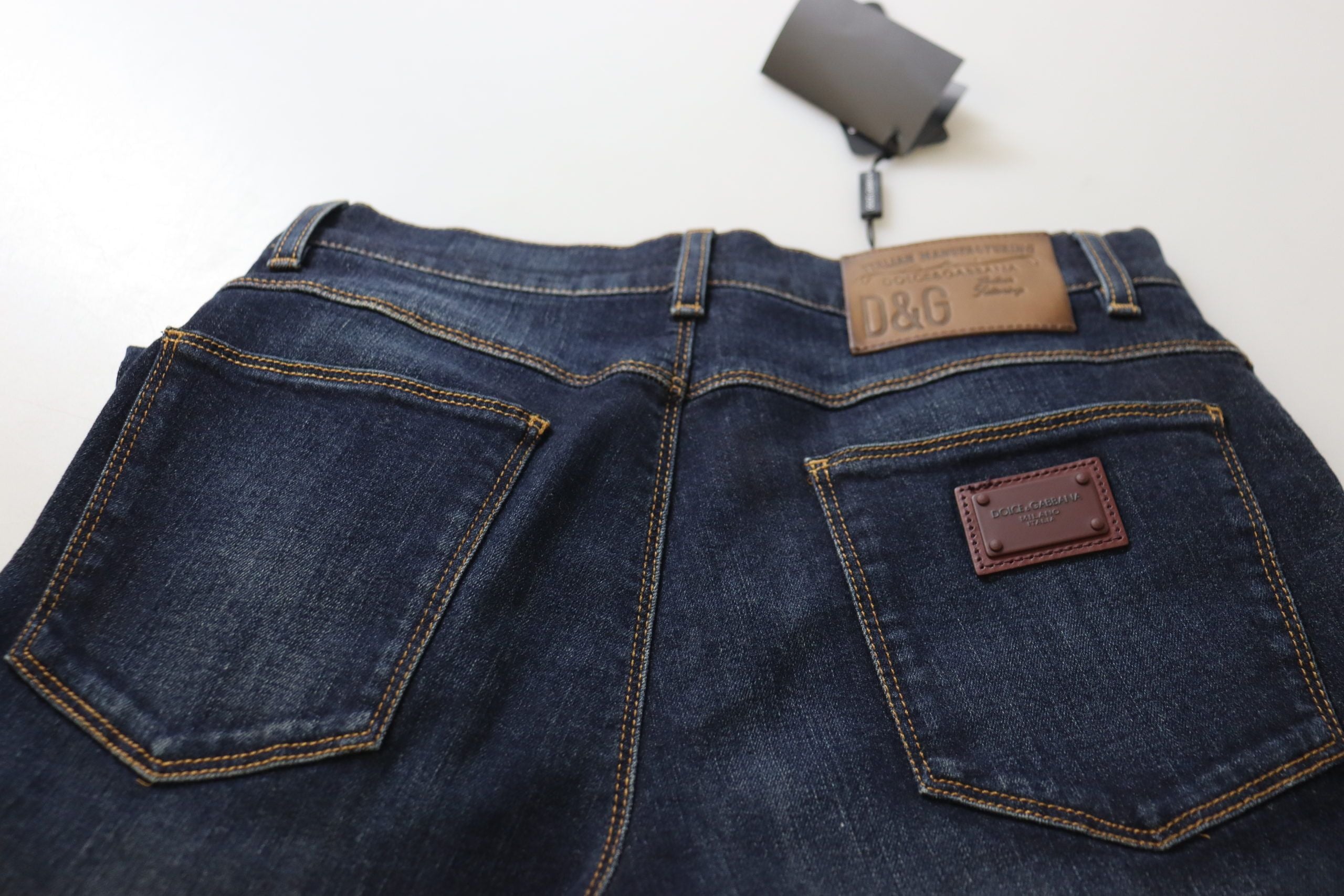 Blå bomullsjeans med hög midja och smal passform