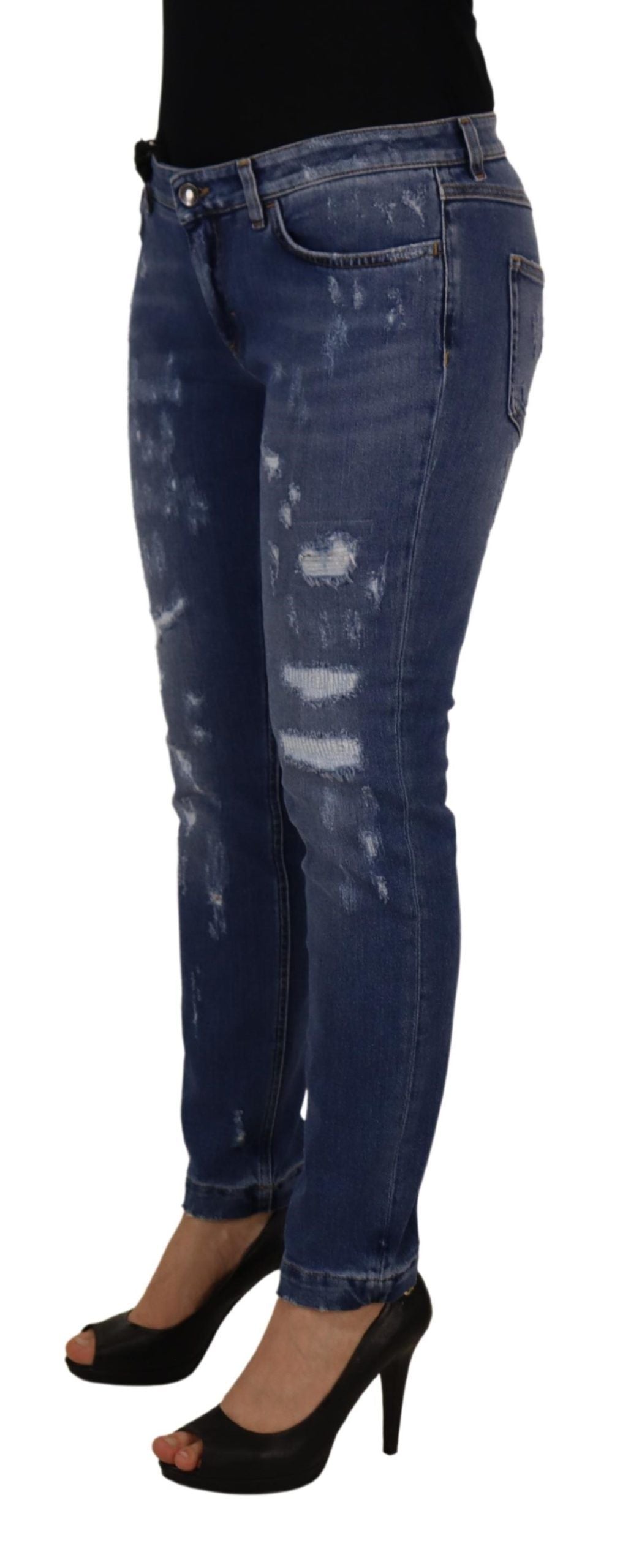 Blå tvättade bomulls skinny lågmidjade denimjeans