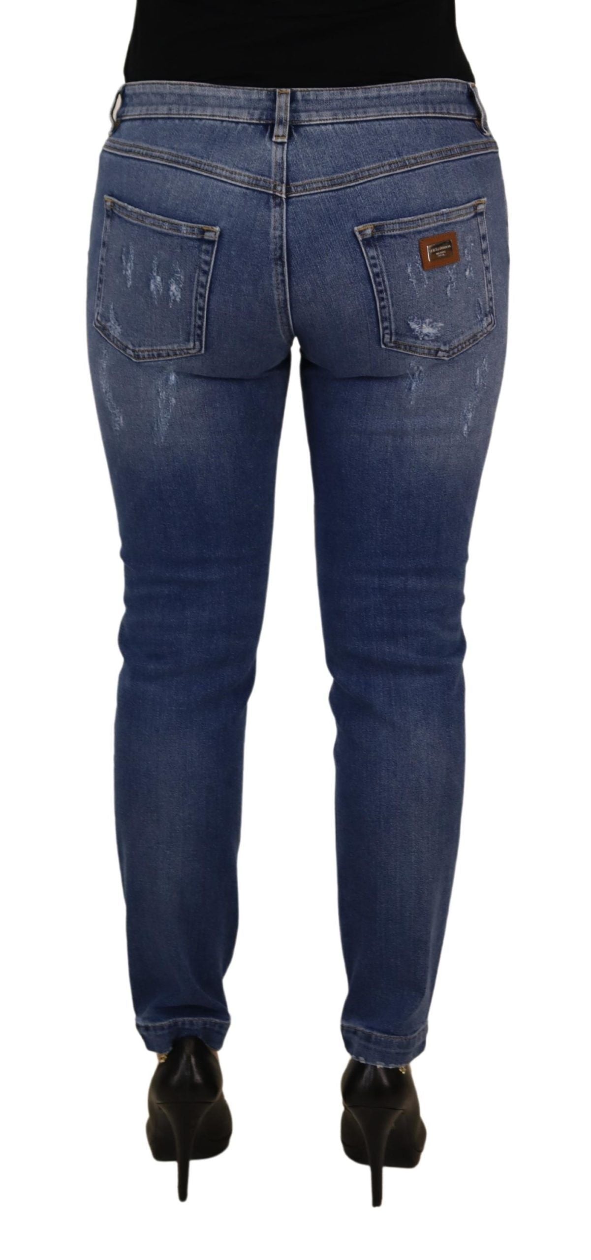 Blå tvättade bomulls skinny lågmidjade denimjeans