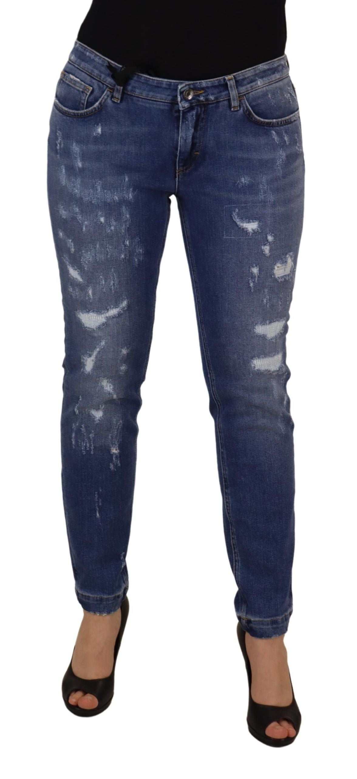 Blå tvättade bomulls skinny lågmidjade denimjeans