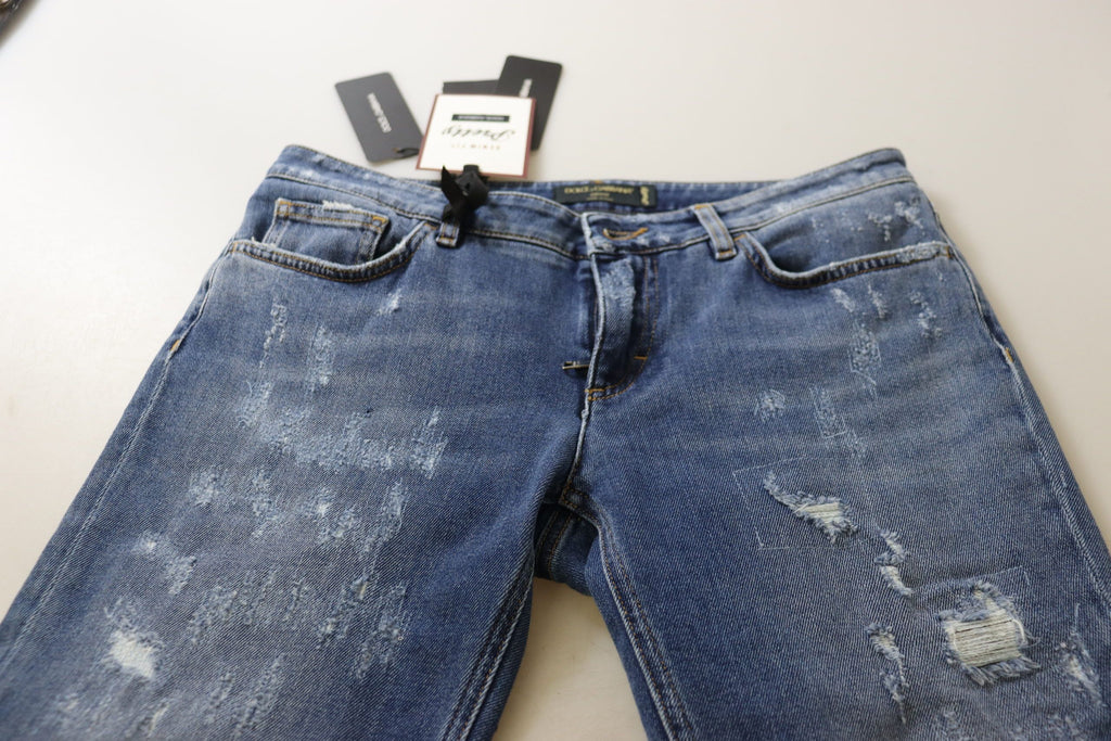 Blå tvättade bomulls skinny lågmidjade denimjeans