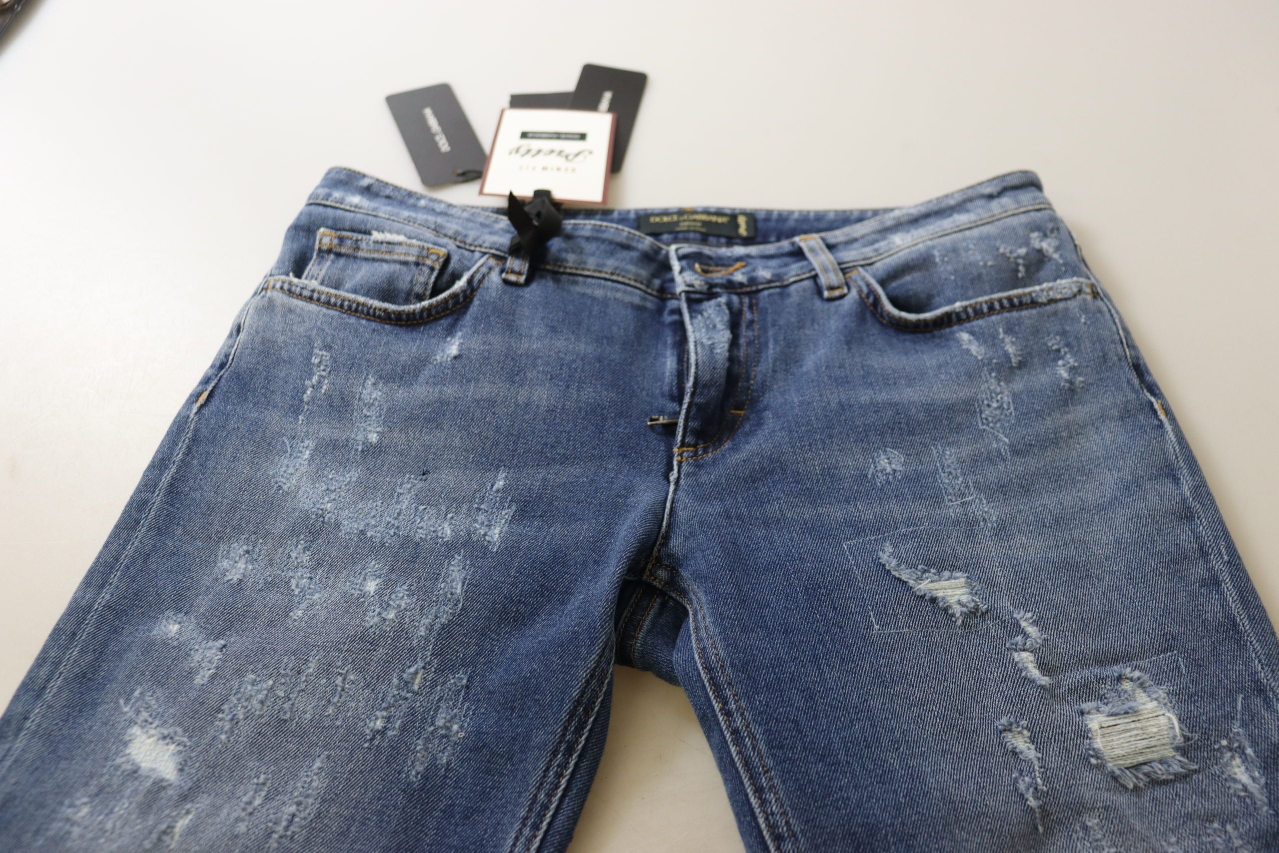 Blå tvättade bomulls skinny lågmidjade denimjeans