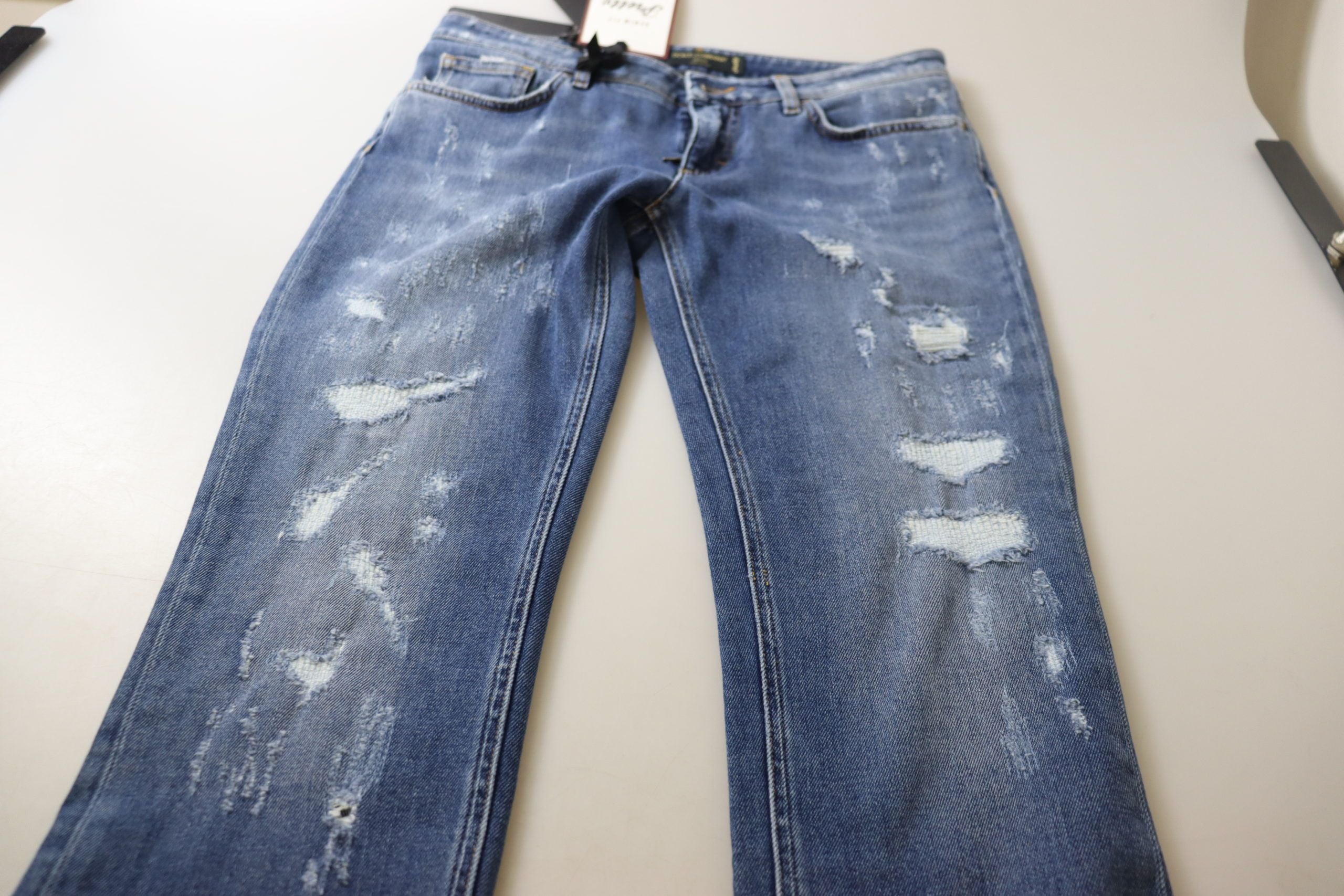 Blå tvättade bomulls skinny lågmidjade denimjeans