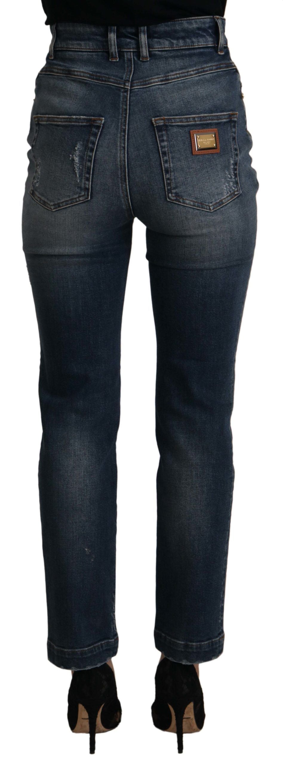 Blå denimbyxor med kristallutsmyckning och jeans