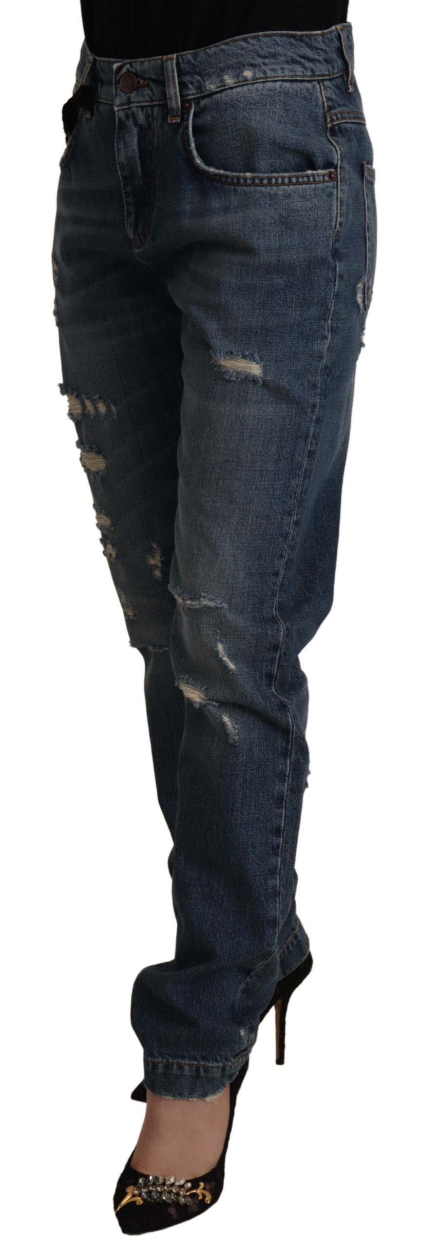 Blå denimbyxor med barockt hjärta och logotypmärke