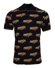 Dolce & Gabbana Black Car Print Short Sleeve Polo T-shirt
