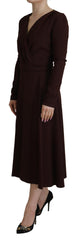 Dolce & Gabbana Brown Wrap Long Sleeve Midi Stretch Dress