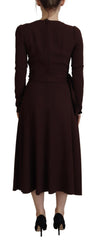 Dolce & Gabbana Brown Wrap Long Sleeve Midi Stretch Dress
